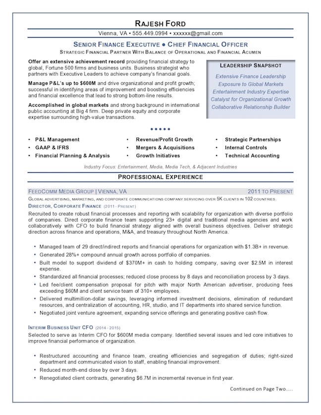 Ceo Resume Template Executive Resume Sample Chief Executive Officer