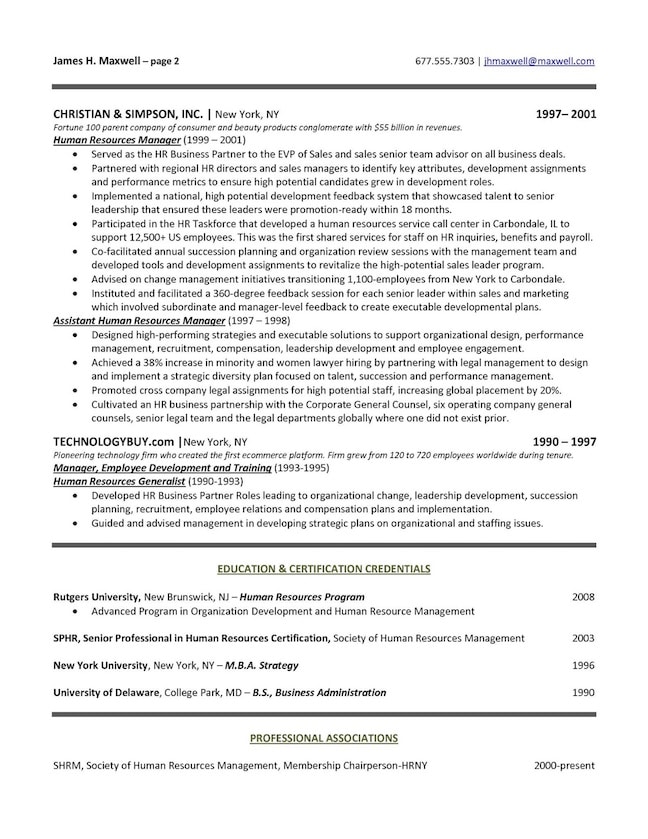 Human Resources Professional Resume Sample Page 2