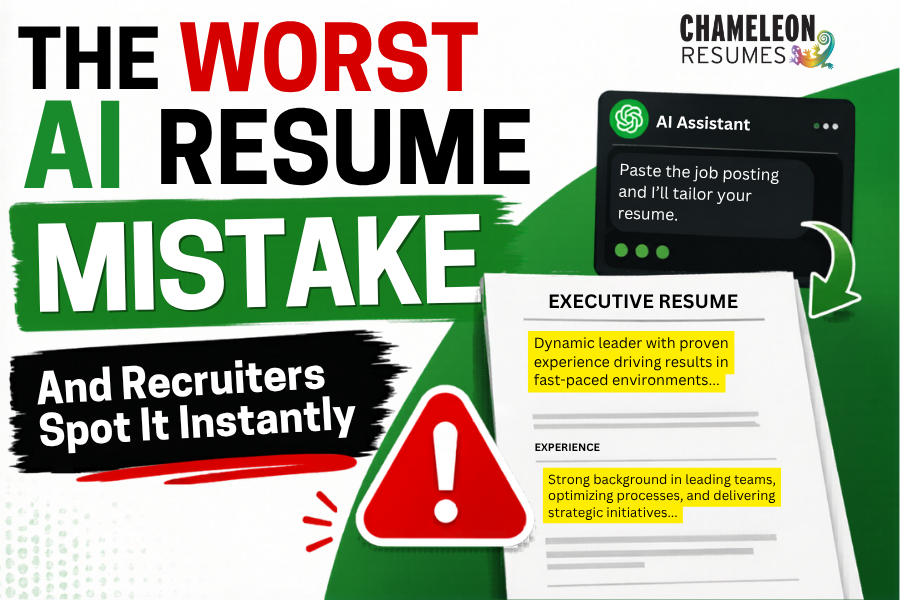 Lisa Rangel explaining the biggest AI resume mistake executives make when copying job posting content into their resumes and damaging interview opportunities.