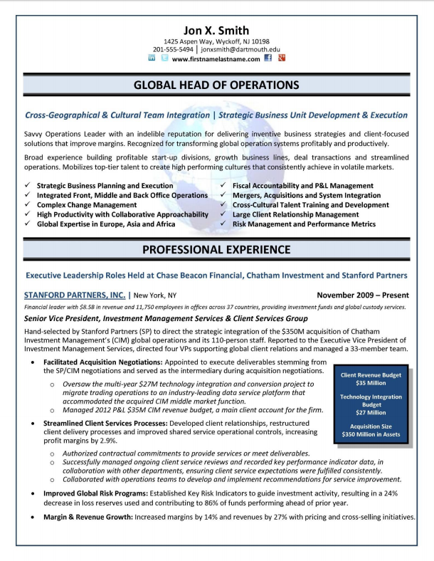 Global Operations Director COO Chief Operations Officer Resume Sample