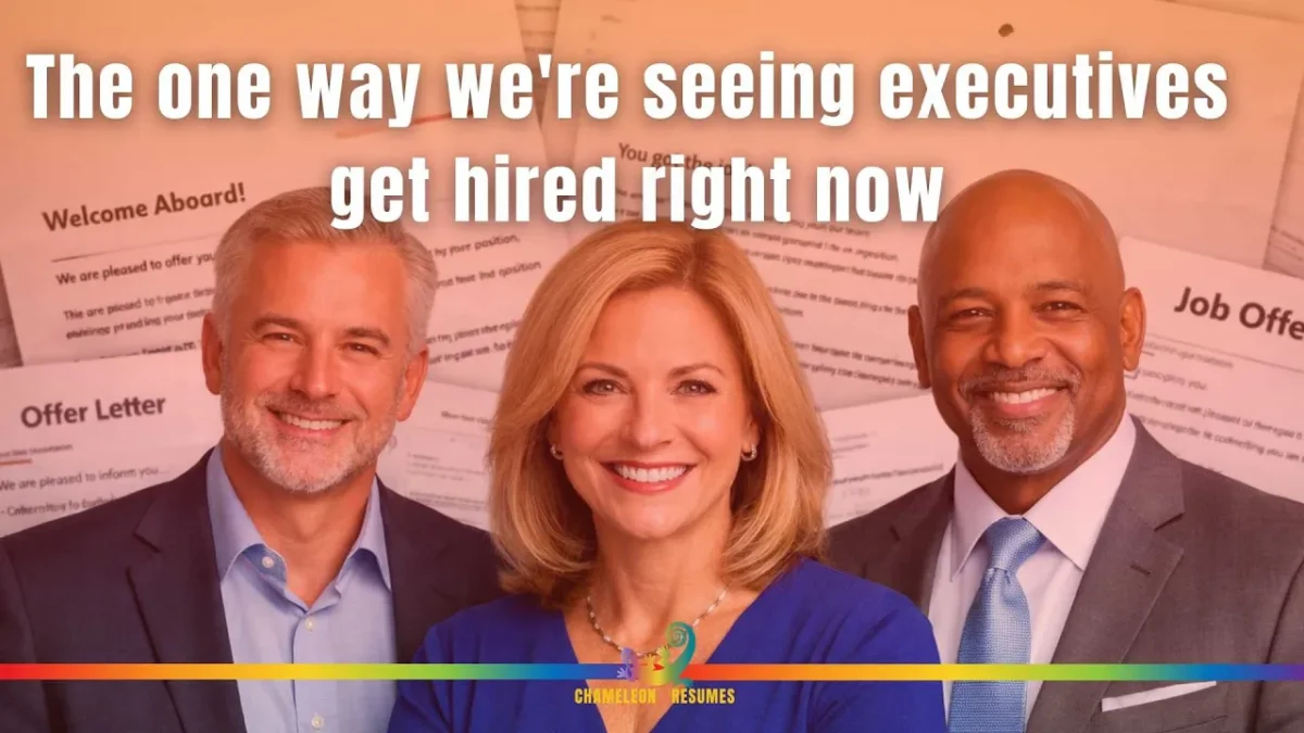 Executives celebrating job offers illustrating the one strategy senior leaders use to get hired in today’s executive job market