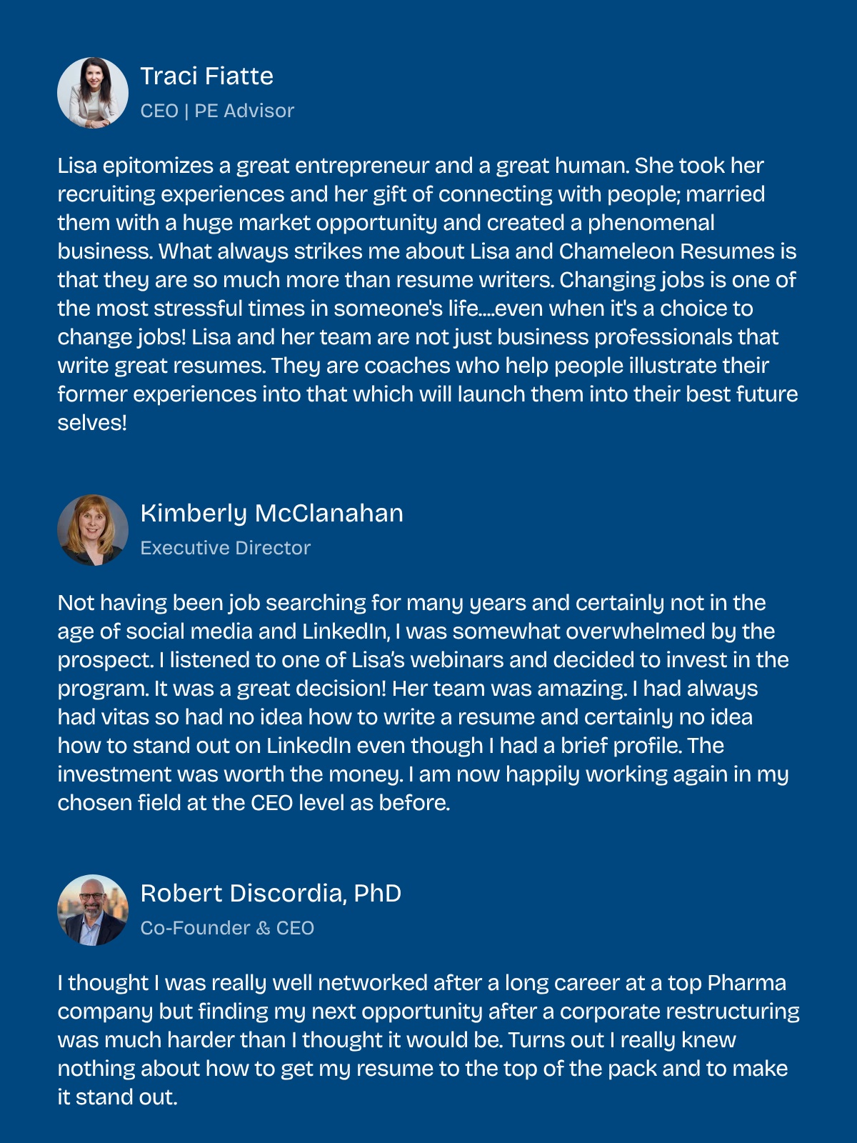 CEO Testimonials for Chameleon Resumes
